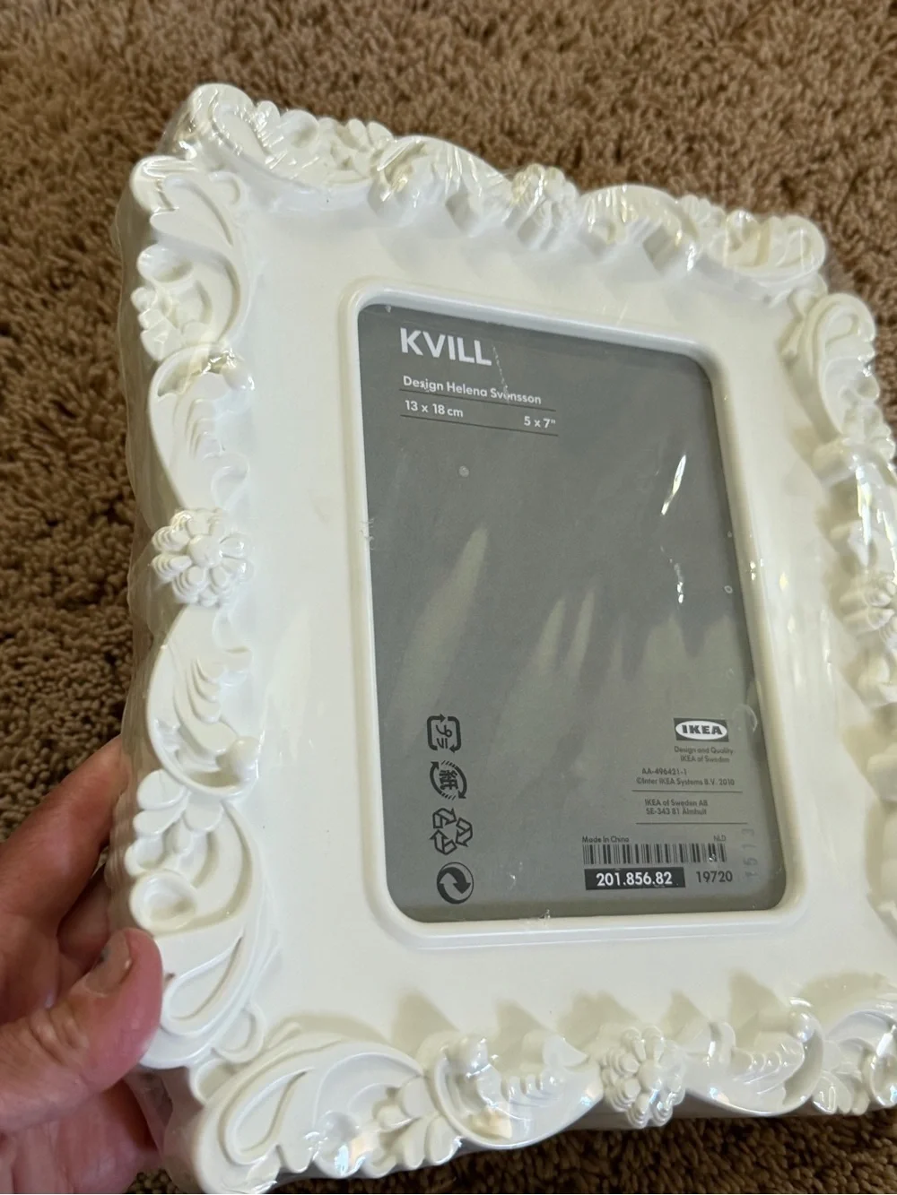 New in plastic IKEA KVILL Ornate White floral scroll Picture Frame 5x7 white